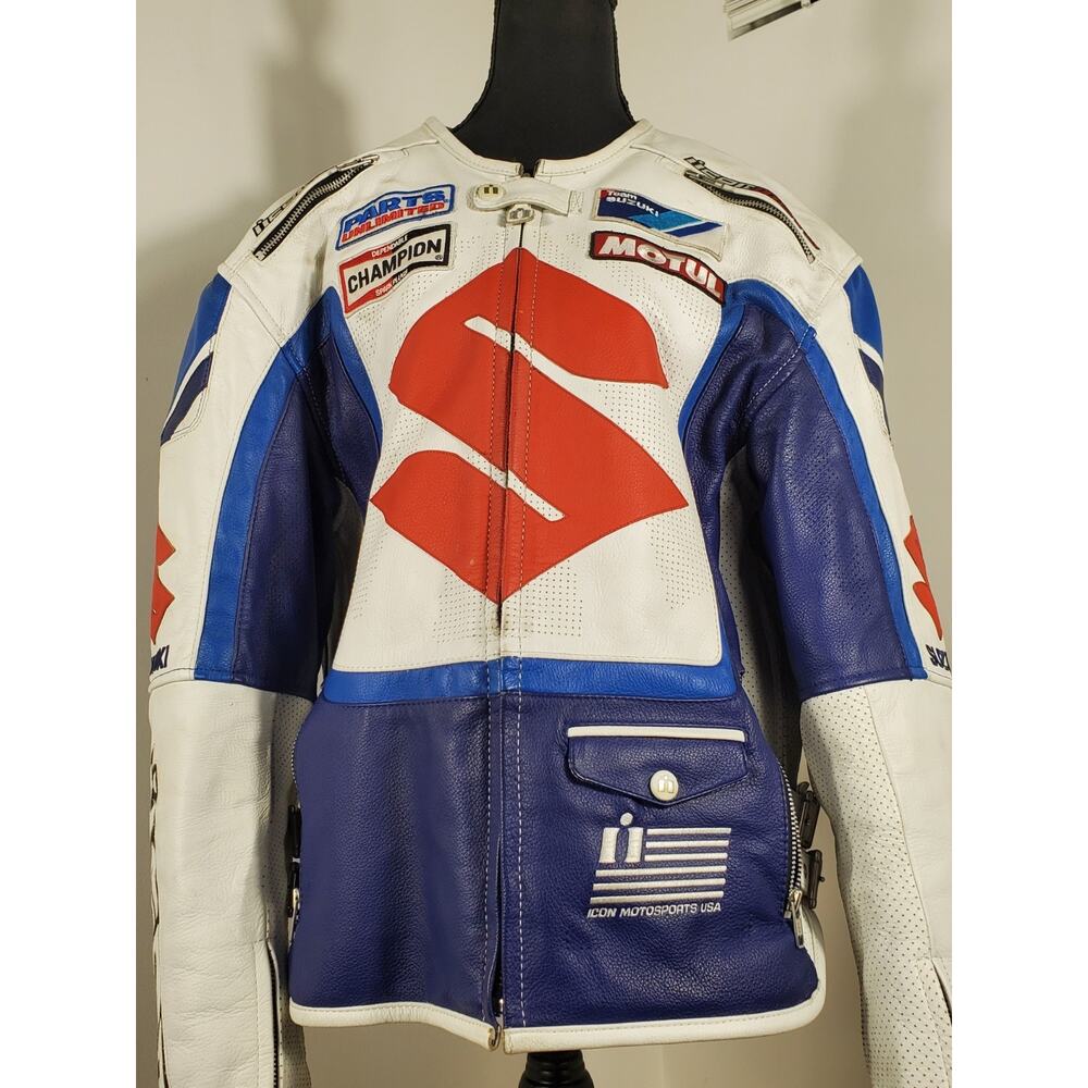 Suzuki ICON Motorbike Riding Jacket Motorcycle Leather Racing Jacket All Sizes - Picture 8 of 10